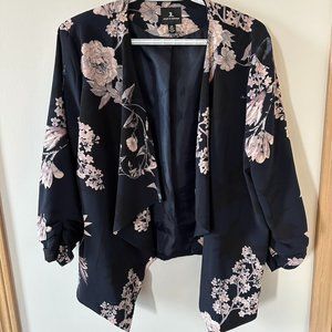 Navy floral cropped blazer